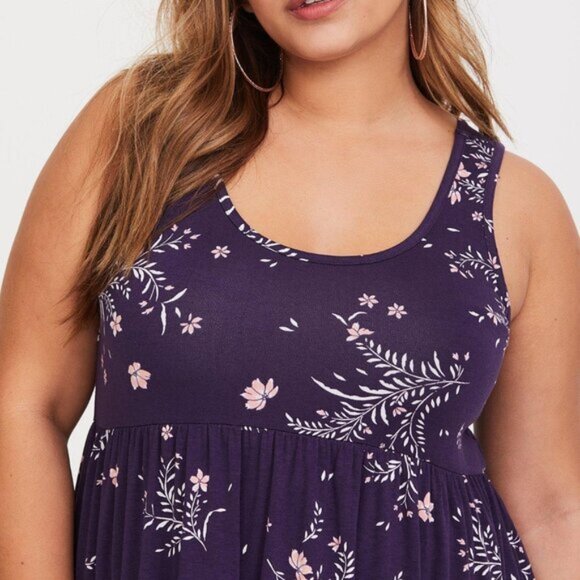 Purple Torrid Super Soft Sharkbite Hem Asymmetrical Top Floral Tank Scoo… - Picture 3 of 7